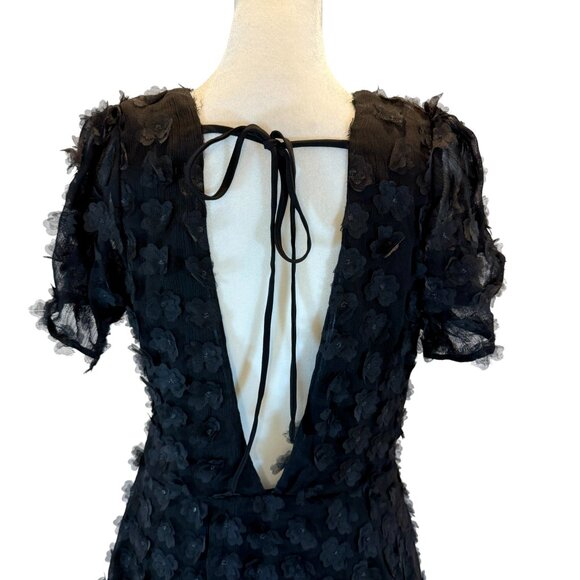 NWT Lulus Open back Black 3D Floral Appliqué Midi Dress - Picture 2 of 11